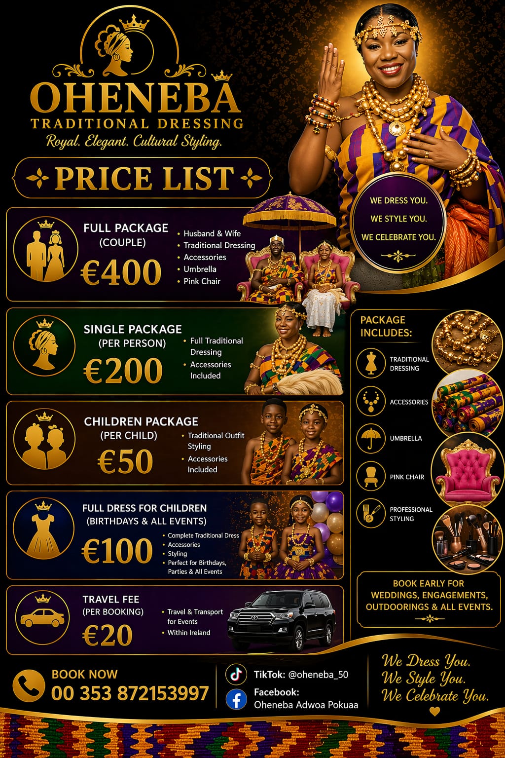 Oheneba traditional dressing packages and price list