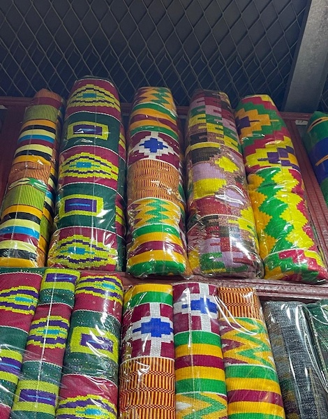 Rolls of colourful Ghanaian Kente cloth