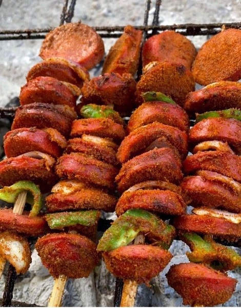 Freshly grilled food skewers
